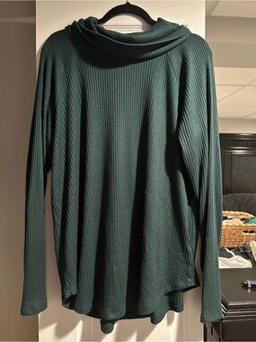 SO Dark Teal Ribbed Cowl Neck Sweater